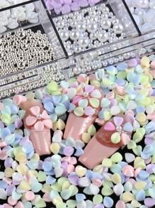 12pcs/Set Colorful Macaron-Shaped Nail Art Decorations, Resin Flower Petals Decor With Mixed Metallic Beads, Manicure Accessory Set