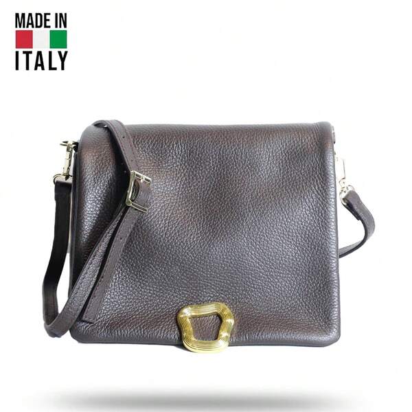 Bolso de mujer cruzado 100% hecho a mano en Italia de cuero genuino de piel de ternera de alta calidad y liso