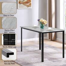 Dining Table Set For 4,Dining Table And Chairs Set Of 4, Modern Dining Table Set Kitchen Furniture, Marble Effect Dining Table Set With 4 PU Leather Dining Chairs, 120CM Dining Room Table Set For Home Kitchen Dining - Grey Table & Grey Chair - View 3