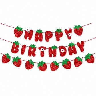 全新草莓主题生日派对装饰套装、生日快乐彩旗、草莓生日家居装饰、房间背景装饰、DIY 套件