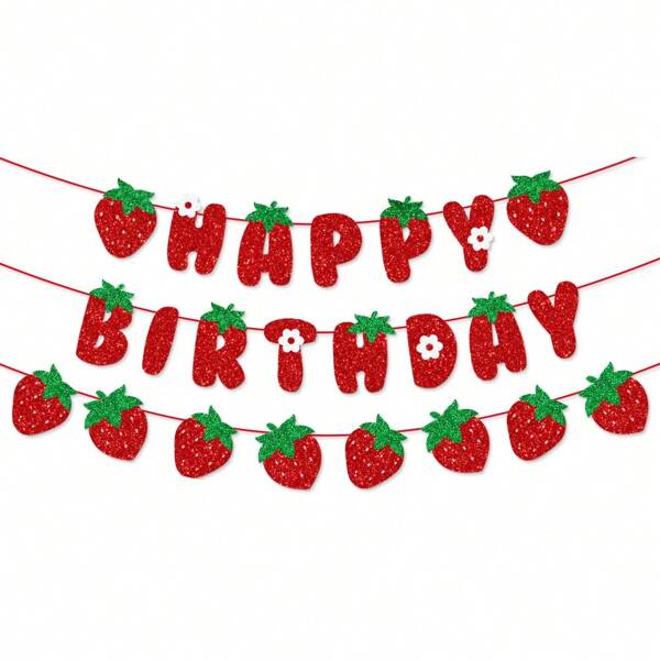 New Strawberry Theme Birthday Party Decoration Set, Happy Birthday Bunting Flag, Strawberry Birthday Home Decor, Room Background Decor, DIY Kit