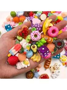 10/20/30/50/80/100/200pcs Vivid Resin Craft Supplies - Imaginative Animals, Fruits And Food Series - Colorful DIY Jewelry Making Necklace, Bracelet And Earring, Perfect For Craft Lovers And Jewelry Making
