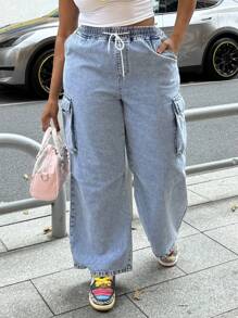Women's Plus Size Pocketed Loose Straight Leg Jeans