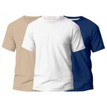 KIT 3 Basic Plain Men's T-Shirts 100% Cotton 30.1 - 米色+白色+海軍藍 - 查看 1