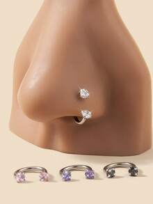 Wis 1pc Fashionable Stainless Steel Heart-Shaped Nose Ring Embedded With Shiny Zirconia Stone, Suitable For Women's Daily Wear, Body Jewelry Accessory, Gift For Friends (Note: Rod Diameter 1mm) - Multi-color Round Diamonds - View 16