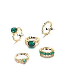5pcs Fashion Cubic Zirconia Rings Set In Purple, Green, Black, Geometric Shapes, Suitable As Gifts For Girlfriend, Birthday, Anniversary, Holiday, Wedding, Date Party, Daily Wear