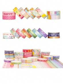 27 卷彩虹和纸胶带套装，金属箔和图案装饰纸胶带，适用于日记、计划、DIY 艺术、工艺品、剪贴簿、礼品包装返校 - 彩色 - 查看 9