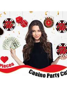 16pcs Multi-Functional Casino/Party Hollow Las Vegas Casino Poker Theme Party Decorations With Adhesive For Pinboard, 5.9 X 5.9 Inch