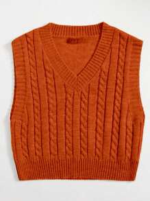 V-Neck Braided Knit Sweater Vest