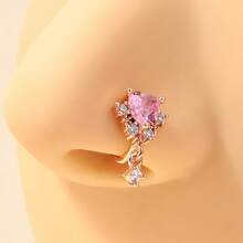 1 chiếc kẹp mũi hình trái tim không xỏ khuyên thời trang, trang sức mũi cho nữ có đính đá trang trí ngày lễ tình nhân - Hoa hồng vàng - Xem 2