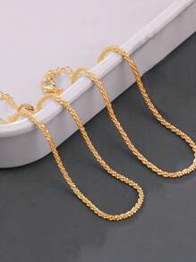 2pcs/Set Fashionable Minimalist Double Layer Shiny Gold Layered Anklet Bracelet, Women Ankle Jewelry, Gift
