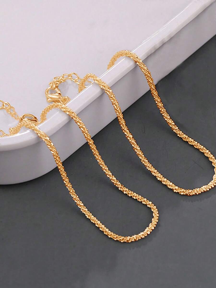 2 件套时尚简约双层金色闪亮多层精致脚链脚饰品配饰，礼物