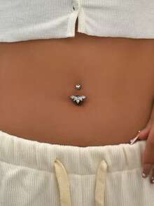 1 件不锈钢半圆锆石经典肚脐环，身体穿孔首饰 - 扇形 - 查看 4