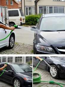 1 Piece / 7.6 Meters - 1 Hose + 1 Nozzle / 15.2 Meters - 1 Hose + 1 Nozzle / 30.5 Meters - 1 Hose + 1 Nozzle, Green Garden Hose Gun, Flexible High Pressure Sprayer For Car Washing, Suitable For Garden, Retractable Multifunctional Water Gun