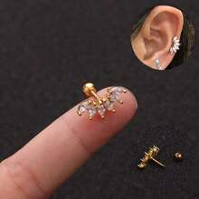 1 pieza de arete popular de doble hélice del cartílago de la corona de Circonita cúbica de acero inoxidable 316L, joyería de moda de mujer