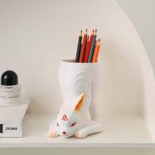 1pc Minimalist Creative Pen Holder For Office Desk Vanity Makeup Brush Organizer Modern Desk Decor Storage Container Cute Aesthetic Gift For Friends Students Family Home Room - White - View 6