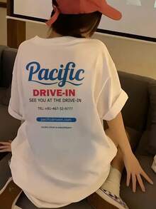 日本风格春夏休闲纯棉宽松圆领卡通英文印花短袖T恤