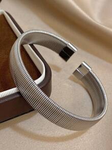 1 pieza Brazalete minimalista, brazalete de acero inoxidable para superposición para mujeres, accesorio para uso diario y de fiesta, regalo de verano y Navidad - Multicolor - Ver 4