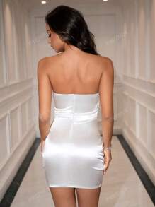 PARTHEA Vestito con corpetto in stile corsetto con imbottitura rigida e finitura arricciata (con zip, sexy), vestito elegante da sera monocromatico con orlo plissettato incrociato, adatto per appuntamenti serali, matrimoni, feste, occasioni formali