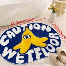 1pc Blue Cartoon "Caution Wet Floor" Plush Carpet, Soft & Comfortable Faux Wool Material, Non-Slip Backing, Suitable For Bathroom, Laundry Room, Kitchen, Vanity, Creative Doormat, Oval Banana Peel Shaped Bathroom Mat Home Bathroom Decor Bath Rug Outdoor Rug Door Mat Summer Bathroom Accessories Back To School