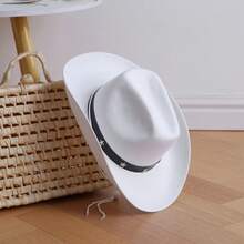 Kids Cowgirl Hat Wide Brim Stylish Star Leather Belt Design Western Cap For Daily Life Party - 白色 - 查看 2