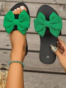 女士米色蝴蝶结平底凉鞋 - 露趾，舒适帆布鞋底，休闲沙滩和户外鞋，踝带设计，织物鞋面搭配 EVA 鞋垫和鞋底，夏季凉鞋 - 藍色 - 查看 7