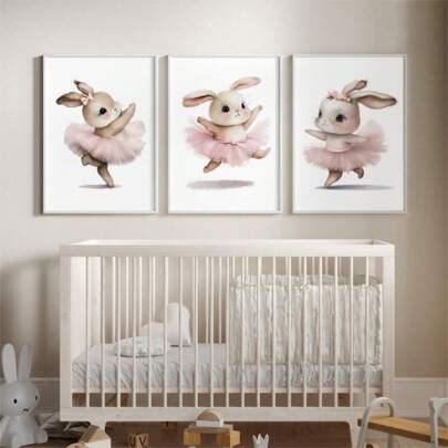 Süßes rosa Cartoon Ballett Häschen Wandbild, geeignet für Mädchen, Kinderzimmer, Babyzimmer Dekoration (ungerahmt)