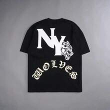 NY Wolves Sport Vintage Men T Shirts Gym Bodybuilding Oversized Mens Clothing Summer Fitness TEE Workout Darcs Unisex T-Shirts - 黑色 - 查看 1