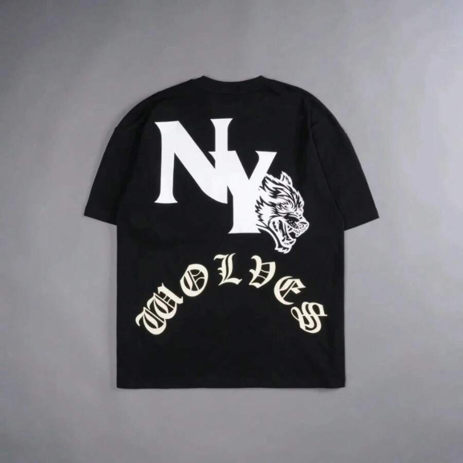 NY Wolves Sport Vintage Men T Shirts Gym Bodybuilding Oversized Mens Clothing Summer Fitness TEE Workout Darcs Unisex T-Shirts - 黑色 - 查看 1