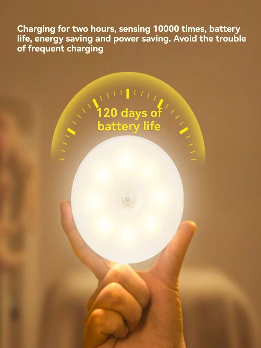 Luz de paso LED 1/3 con sensor de movimiento, luz nocturna recargable por USB, brillo ajustable, montaje semi-empotrado en pared, apta para cocina, gabinetes, escaleras, armarios, habitaciones - Plástico, blanco, magnético, regulable, eficiente energéticamente, desmontable (Batería de litio incorporada de 250mAh)