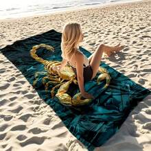 Telo da spiaggia con stampa di scorpione - asciugatura rapida, super assorbente in microfibra, morbido e leggero, adatto per nuoto, campeggio, viaggi, feste in piscina, lavabile in lavatrice, design moderno, verde scuro con motivo geometrico dorato, telo da campeggio | telo moderno | telo in microfibra