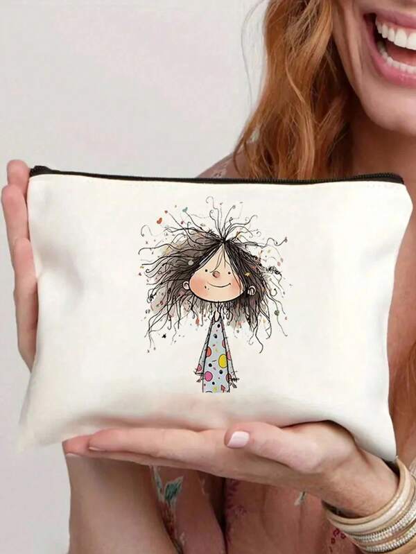 1pc Canvas Cosmetic Bag, Gift Bag Zipper Bag, Suitable For Travel Home Use Fashionable And Exquisite Printed Pattern