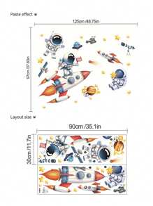 2 Stücke große Weltraum-Astronaut Wandaufkleber, Rakete Universum Planet Wandtattoos für Kinderzimmer, Jungenzimmer, Spielzimmer Dekoration Heimdekoration Wandaufkleber Wanddekoration