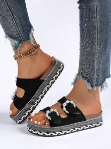 Dép đế dày phong cách Bohemian thường ngày cho nữ, thời trang trung tính, mềm mại và thoải mái khi đi trong nhà và ngoài trời - màu đen - Xem 3