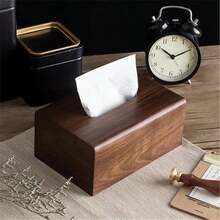 Walnut Wood Tissue Box, Wooden Tissue Holder For Living Room, Home Decor, Desktop Storage, Bathroom, Kitchen Accessories - Multicolor - View 3