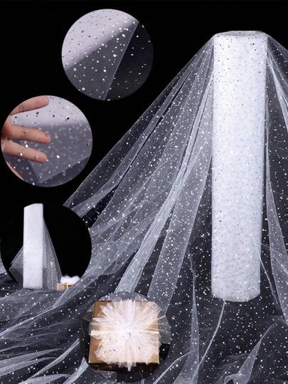 1 pièce Blanc 1,5 m Tulle doux à paillettes colorées, utilisé pour le décor de mariage & fête et les patchs décoratifs en tissu, emballage cadeau laser coloré, convient pour le mariage, l'anniversaire et l'emballage cadeau, Noël