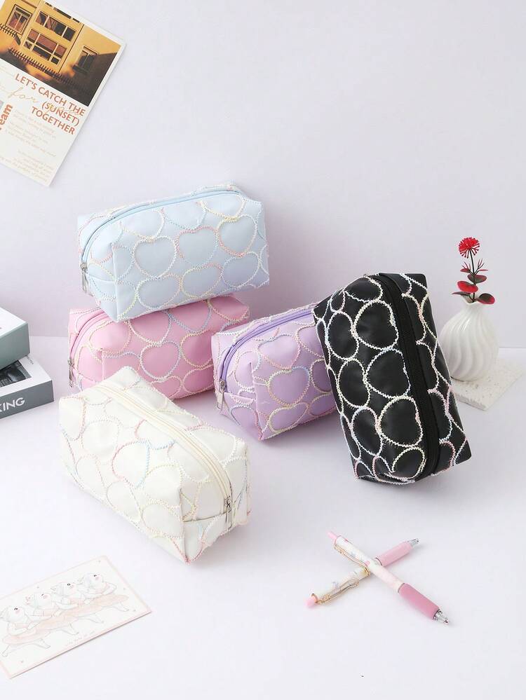1 hộp đựng bút chì họa tiết thêu tình yêu màu gradient, túi đựng đồ dùng học tập bằng chất liệu PU chống thấm nước rộng rãi, hộp đựng phụ kiện học tập di động cho học sinh, quà tặng cho bạn bè, trở lại trường, đồ dùng học tập, túi đựng bút chì, cặp đi học - Nhiều màu - Xem 3
