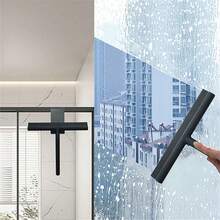 1pc Silicone Squeegee With Hook , Handheld Shower Squeegee, Glass Wiper, Shower Door Squeegee For Window Cleaning Tool, Shower Water Removal Scraper For Shower Door, Window, Bathroom, Mirrors And Car Glass, Multi-Functional Wiper, Cleaning Supplies Home Bathroom Decor Fall Decor Back To School - Black - View 10