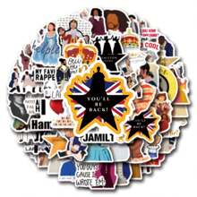 Juego de 55 pegatinas temáticas de "Hamilton" - Calcomanías reutilizables y autoadhesivas con referencias históricas y de cultura pop para portátiles, botellas de agua, monopatines, teléfonos - PVC duradero, multicolor, formas irregulares
