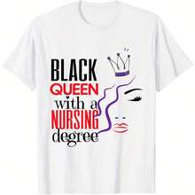 Black Nurse Queen Nursing School Graduation RN LPN BSN T-ShirtWo's 220g Thick Cotton T-Shirt With Butterfly Print Pattern, Suitable For Girls And Wo's Short Sved Round Neck Inspirational Shirt, Cute Aesthetic Y2K Style Summer Top, Suitable For Outdoor, Family, Work Or Street Wear Casual Loose Daily T-Shirt - White - View 1