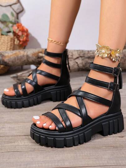 2026 New Summer Women's Fashion Roman Sandals, Hollow Out Versatile Comfortable Woven Pig Pen Sandals