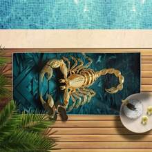 Telo da spiaggia con stampa di scorpione - asciugatura rapida, super assorbente in microfibra, morbido e leggero, adatto per nuoto, campeggio, viaggi, feste in piscina, lavabile in lavatrice, design moderno, verde scuro con motivo geometrico dorato, telo da campeggio | telo moderno | telo in microfibra