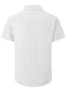 Plus Size Men's Casual Basic Ribbed Lightweight Breathable Fabric Button-Down Short Sleeve Polo Shirt - White - View 2