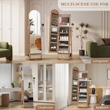 LVSOMT LED Arched Jewelry Cabinet With Mirror, 360° Rotating Standing Mirror With Jewelry Cabinets, Lockable Jewelry Mirror Cabinet With Lighting, Standing Wooden Jewelry Cabinet With 3-Tier Shelf - màu nâu - Xem 6