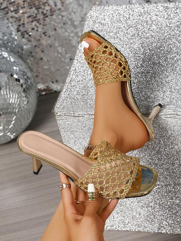 Sandales d'été à talons épais, bout ouvert, sans laçage, couleur unie, ouverture sur les orteils, ajourées pour les femmes
