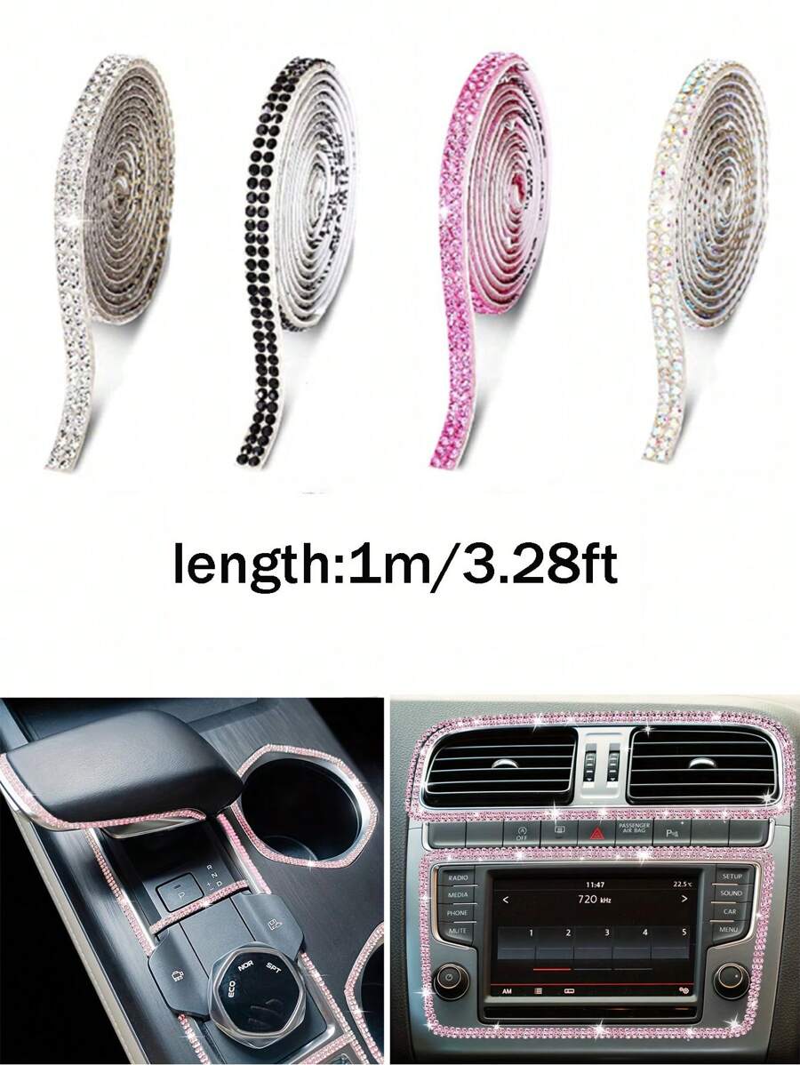 Car Crystal Diamond Stickers Handmade DIY Sparkling Diamonds Car Diamond Decorative Stickers Self-Adhesive Strips