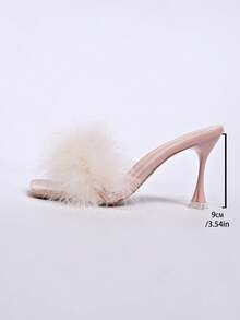 Women's Fluffy Feather-Like Open Toe High Heel Sandals, Outdoor Fashionable Casual Mule Stiletto Flower-Shaped Heels, Solid Color High Heel Sandals, Perfect Choice For Spring/Summer Outings - Pink - View 10