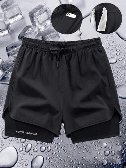 Herrshorts med tryck och enfärgade, snabbtorkande design - 2-i-1-lagerdesign, andningsbara, stretchiga, lämpliga för basket, gym och utomhussporter