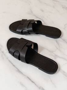 Women's Casual Flat Slide Sandals, Korean Style Open Toe Braided Roman Slippers For Spring, Summer, Beach, Vacation, Suitable For Dress, Cocoa Color