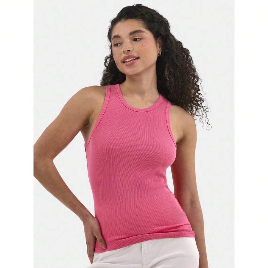 No Boundaries Ribbed High Neck Tank Top, Women's - raspberrysorbet - View 1